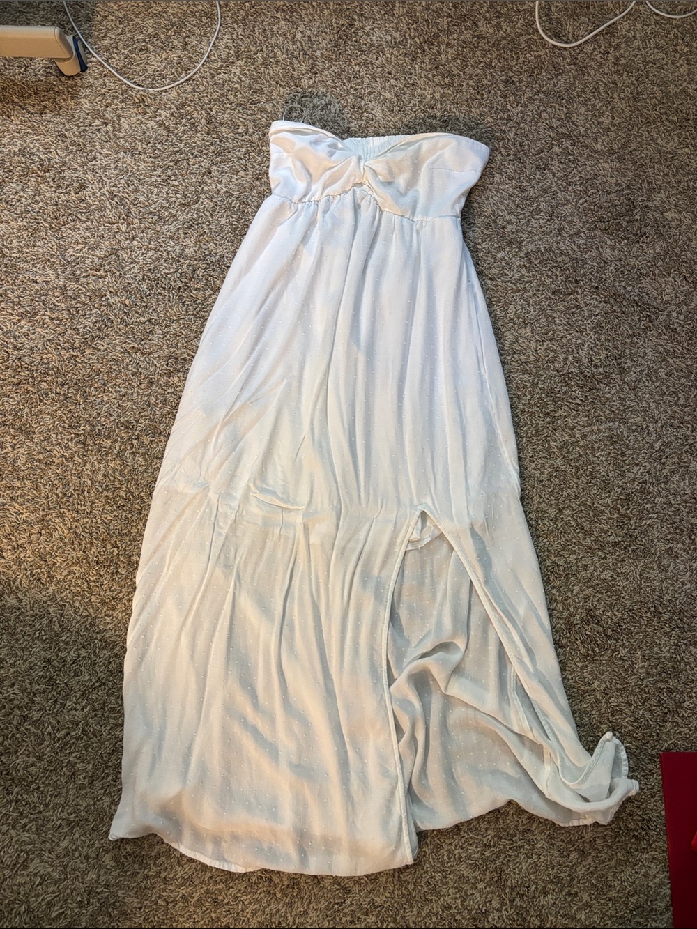 Hollister Strapless White Maxi Dress with Subtle Texture